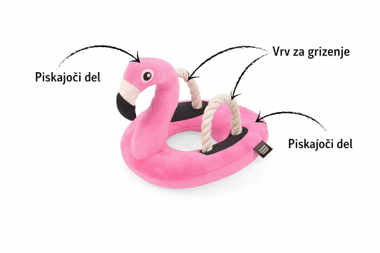 Pink flamingo-shaped toy for dogs